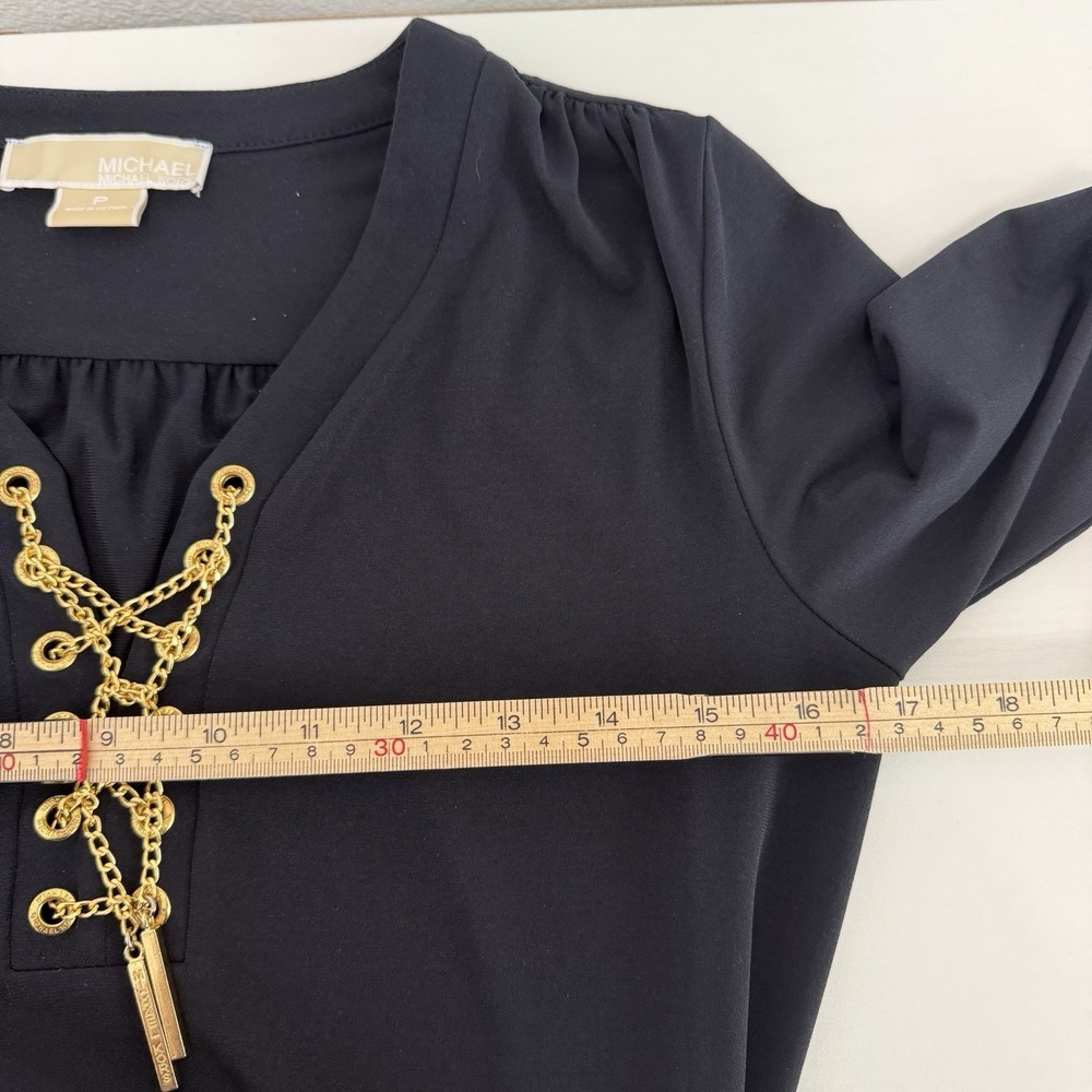 Michael Kors Black Dress Size Small Gold Chain Accent 3/4 Sleeves Elegant Chic - Picture 7 of 8